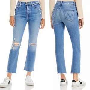 MOTHER Superior-The Tripper Ripped High Waist Fray Hem Ankle Light Wash